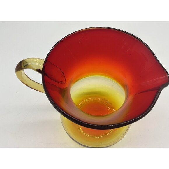 Amberina Hand Blown Art Glass 7 Inch Pitcher with Applied Handle Serve Ware - Picture 13 of 16